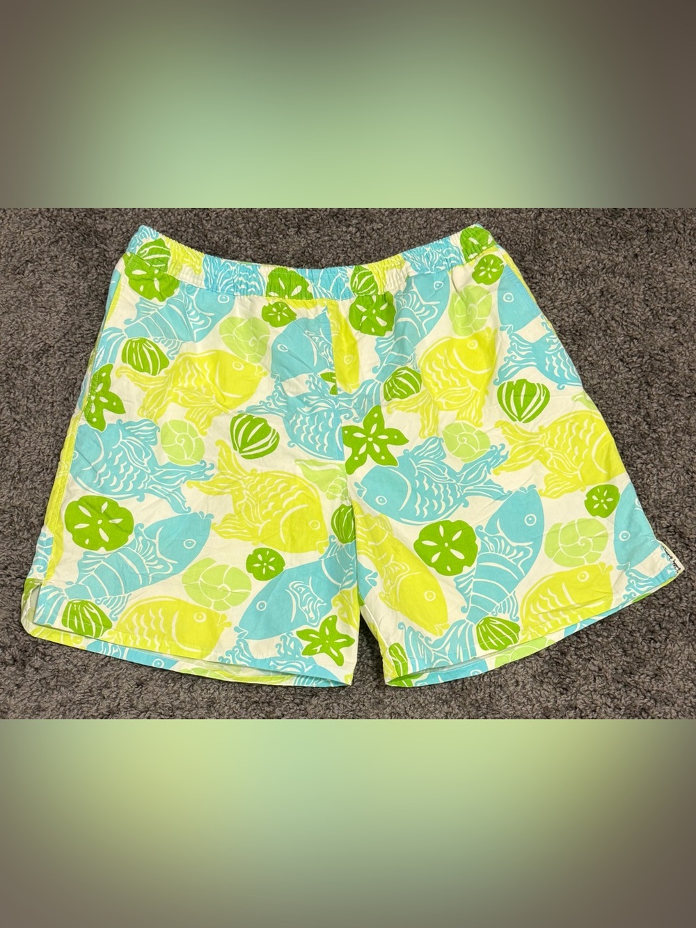 LILLY PULITZER Vintage White Cool Water Fish & Seashell Print Swimming Trunk L